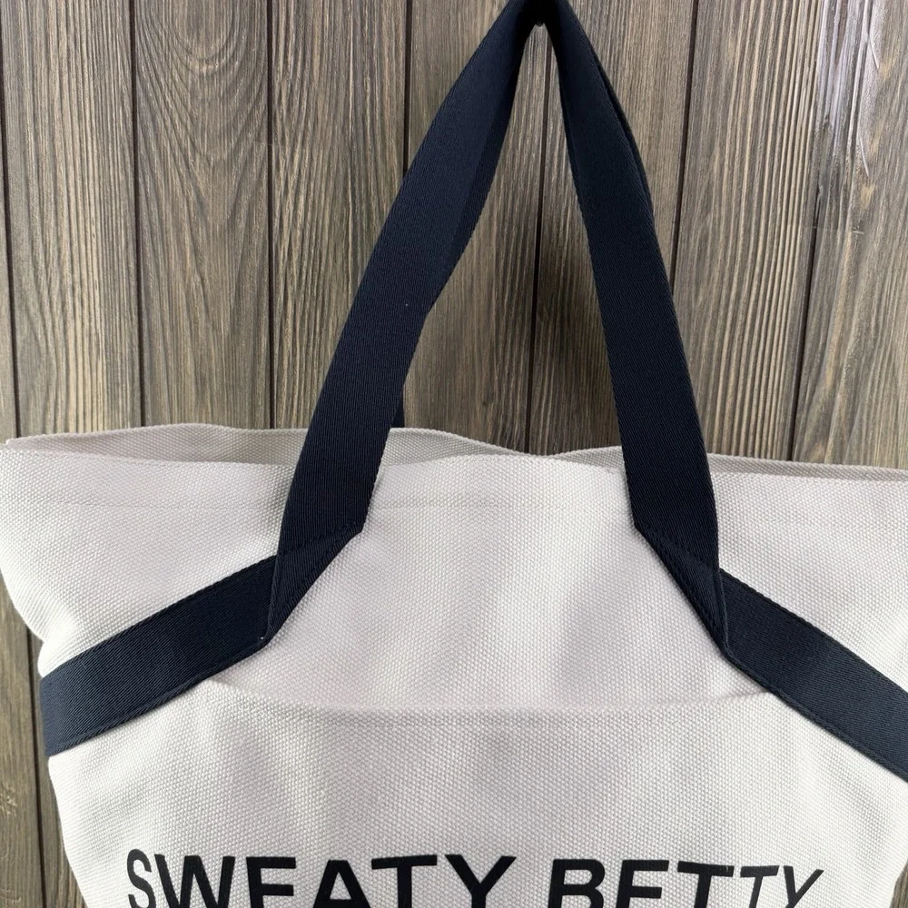 Sweaty Betty London Essentials Canvas Tote Bag White Black Logo Large Cotton